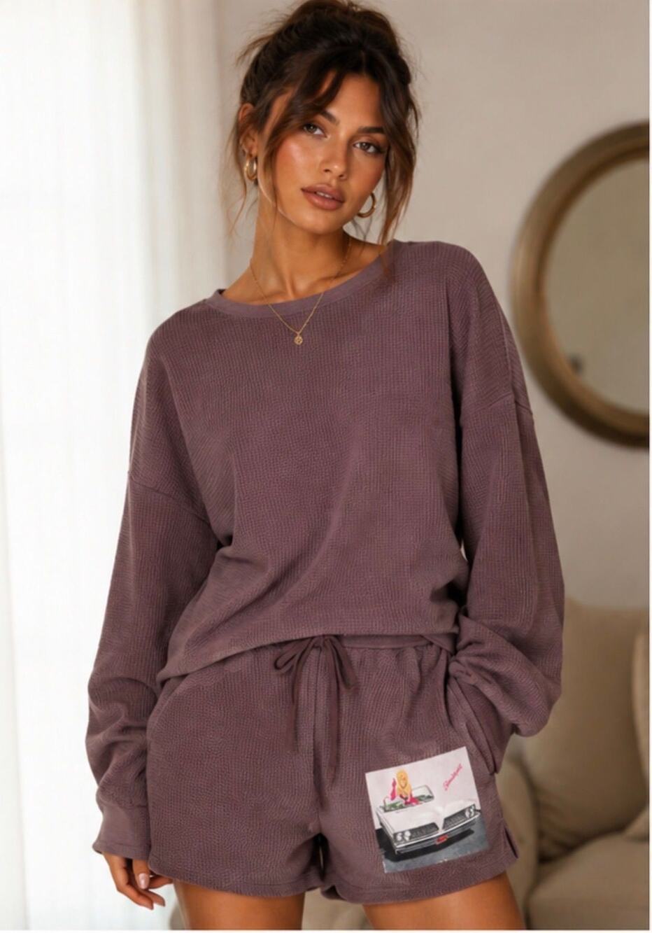 Boys Lie I Fare Enough Thermal Waffle Cozy Boyfriend Shorts I Eggplant I Small
